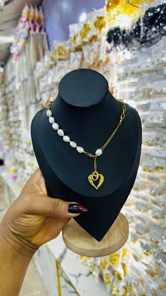Half Pearl love Necklace