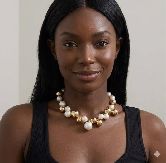 Chunky gold pearl choker