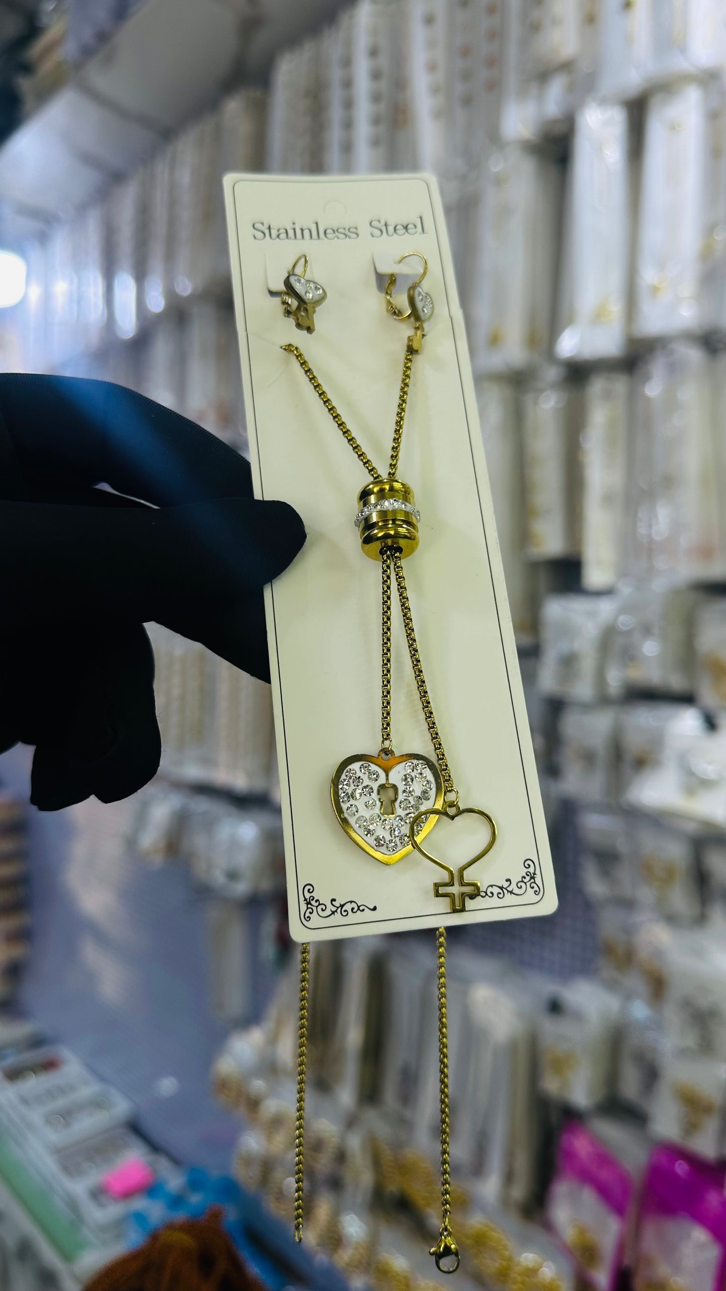 Long steel Necklace (gold color )