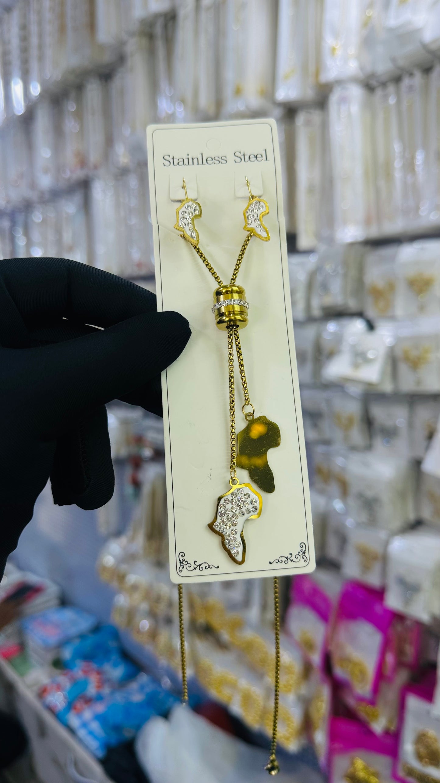 Long steel Necklace (gold color )