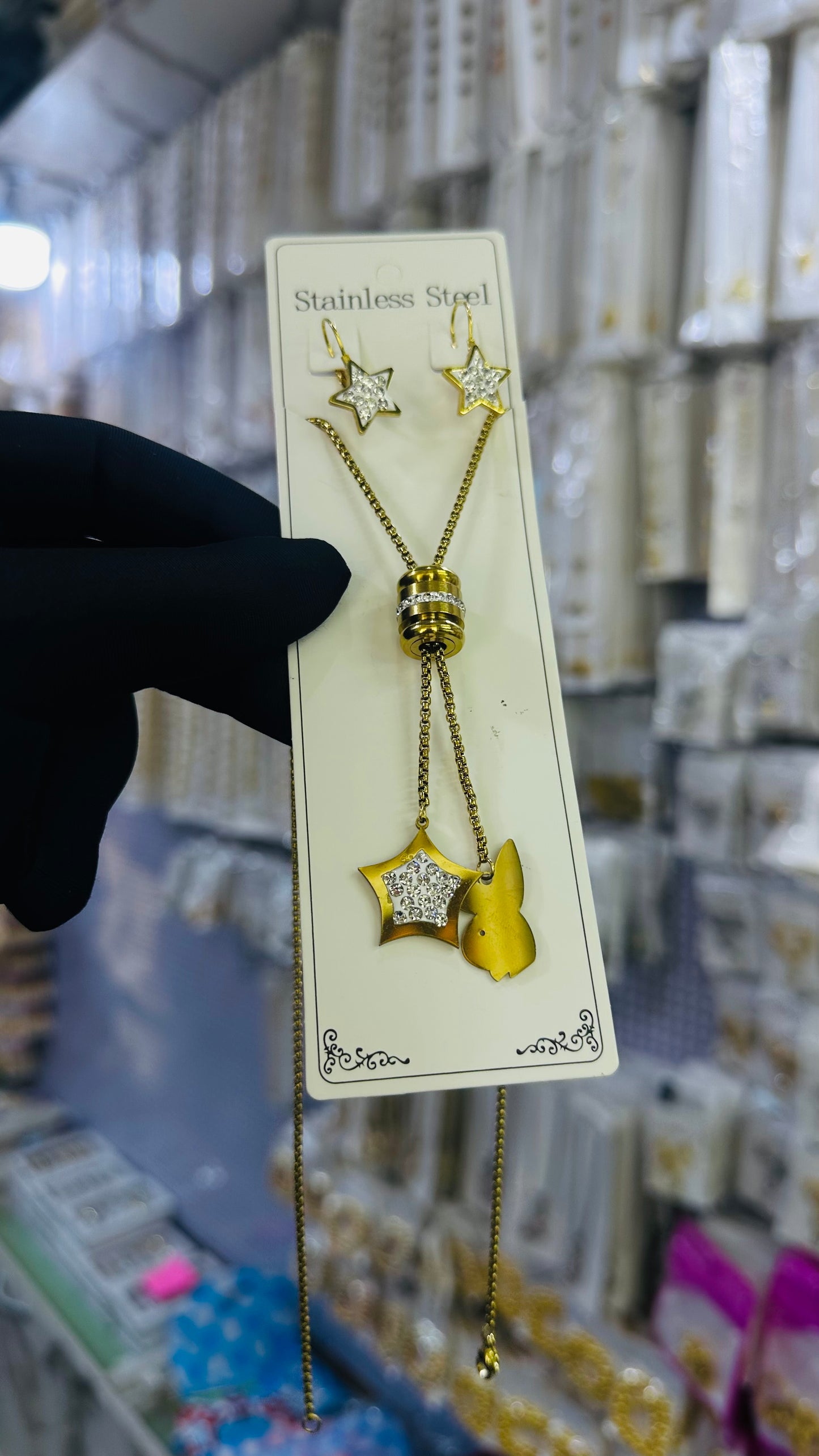 Long steel Necklace (gold color )