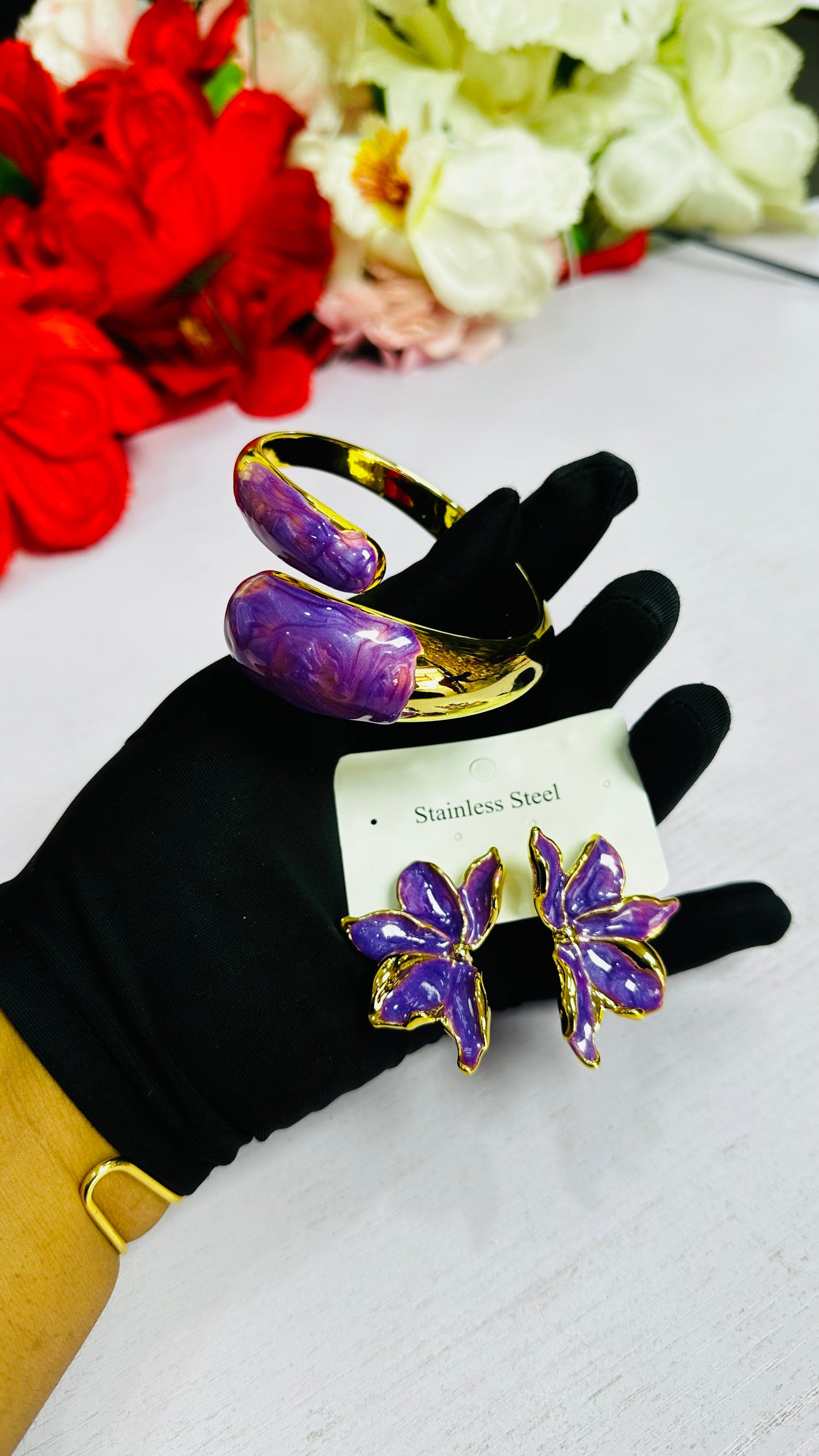 Chunky Bangle & Earrings