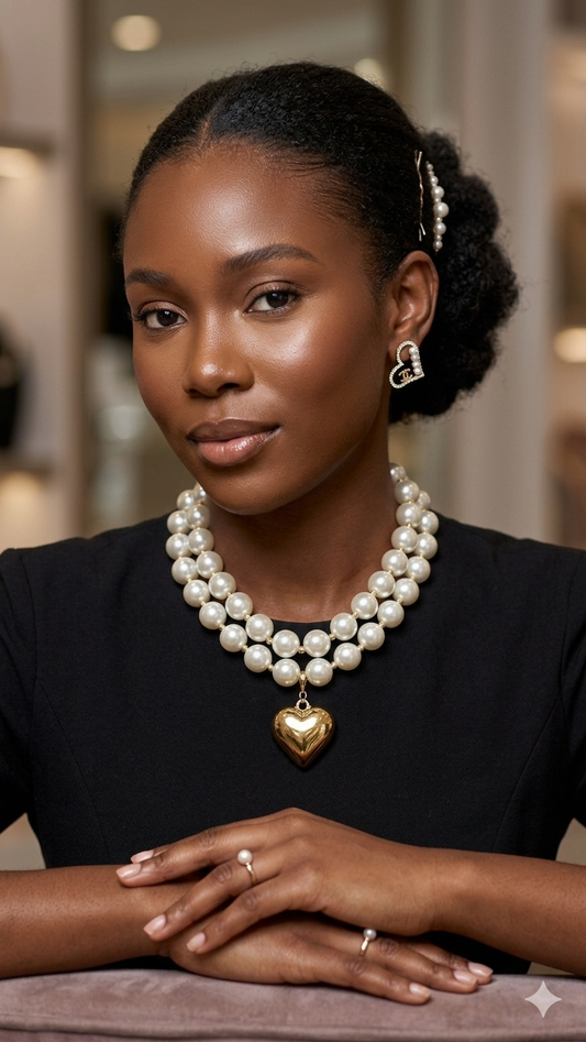 Double pearl love choker