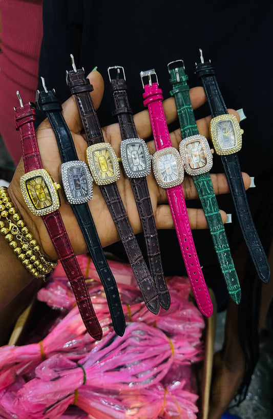 Slim leather ladies Wristwatch (3 pcs mix colors)